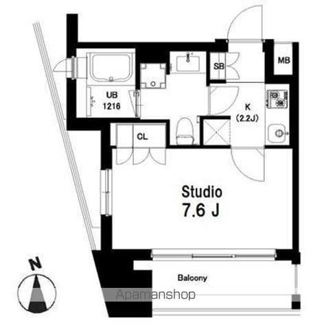 中目黒ウエスト(1K/7階)の間取り写真