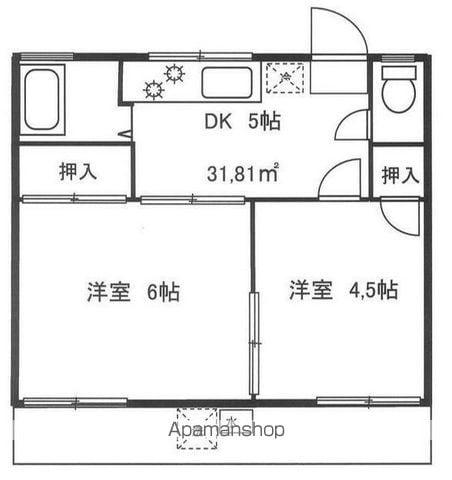 根本ハイツ(2K/1階)の間取り写真