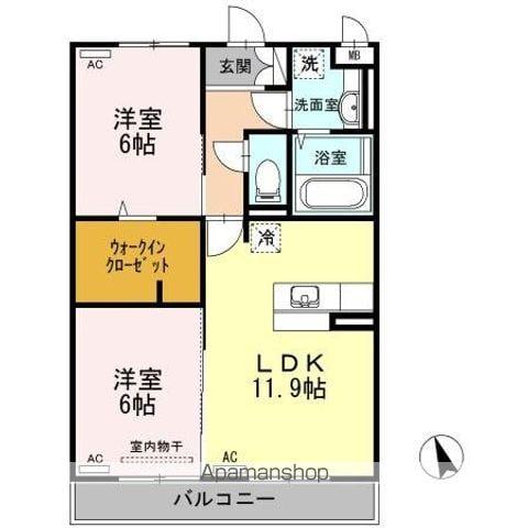 ブリエ ドゥ A棟(2LDK/2階)の間取り写真