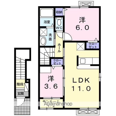 リシェル上川B(2LDK/2階)の間取り写真