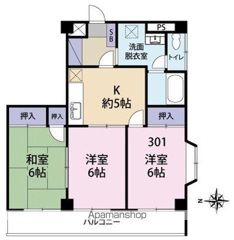 サンライズ春日(3K/3階)の間取り写真