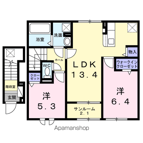 アルモニーD(2LDK/2階)の間取り写真