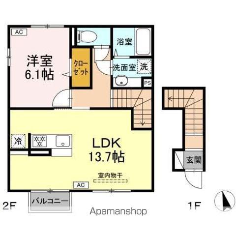 ラピルデ小原田(1LDK/2階)の間取り写真