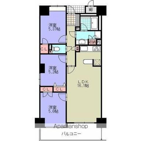 岩手県盛岡市 14階建 築19年(3LDK/14階)の間取り写真