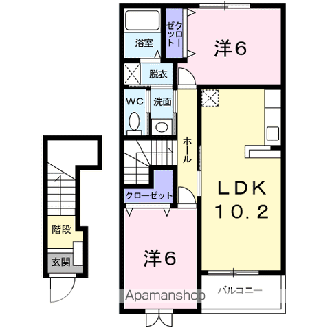 アローザ25B(2LDK/2階)の間取り写真