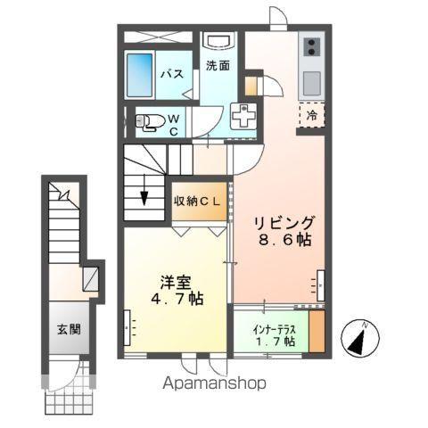 ラスターメールA(1LDK/2階)の間取り写真