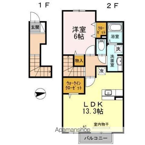 グリーンビット民(1LDK/2階)の間取り写真