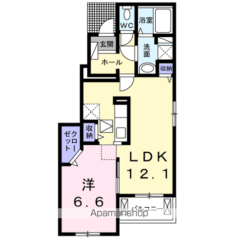 インペリアル リバー Ⅰ(1LDK/1階)の間取り写真
