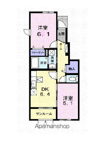 ラヴェルⅠ(2DK/1階)の間取り写真