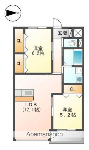 ユニヴァリィ フクミ(2LDK/2階)の間取り写真