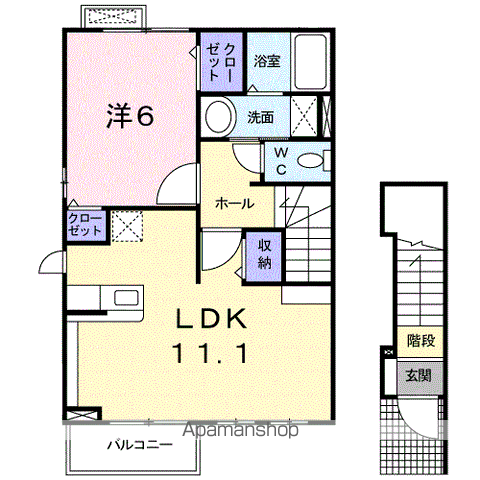 アンソレイェ Ⅲ(1LDK/2階)の間取り写真
