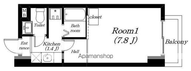 ディアコート瀬田駅前(1K/4階)の間取り写真