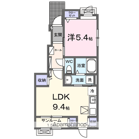 シャルム アシュリー(1LDK/1階)の間取り写真