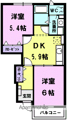 ラフォンテーヌ(2DK/1階)の間取り写真