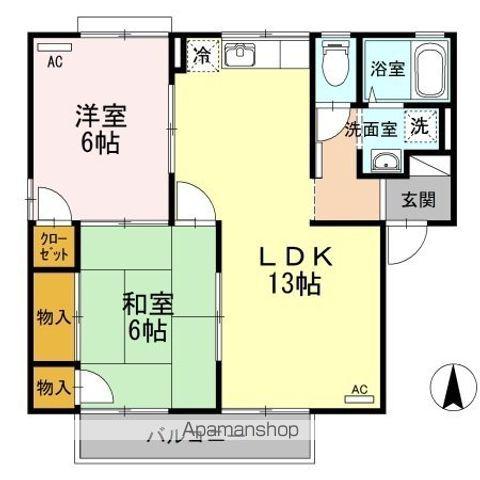 エスポワール34 C棟(2LDK/2階)の間取り写真