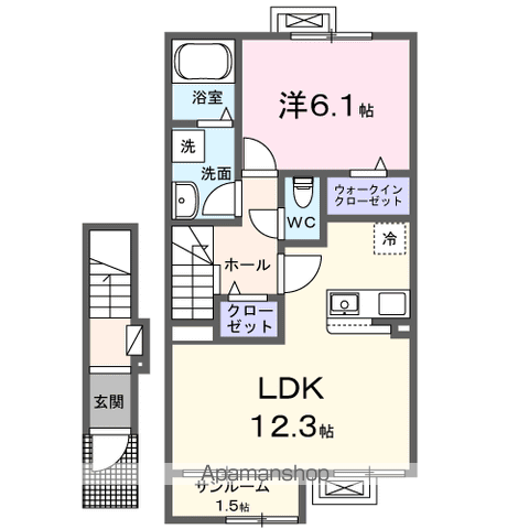カーサ・コルーテ南(1LDK/2階)の間取り写真
