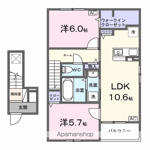 パーシモンⅢ(2LDK/2階)の間取り写真