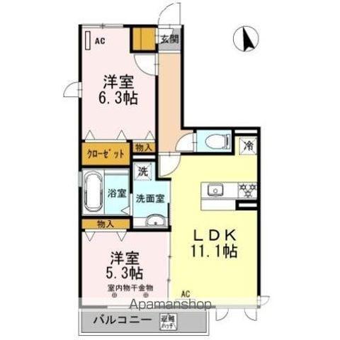 ヴィラ グレンディール(2LDK/3階)の間取り写真