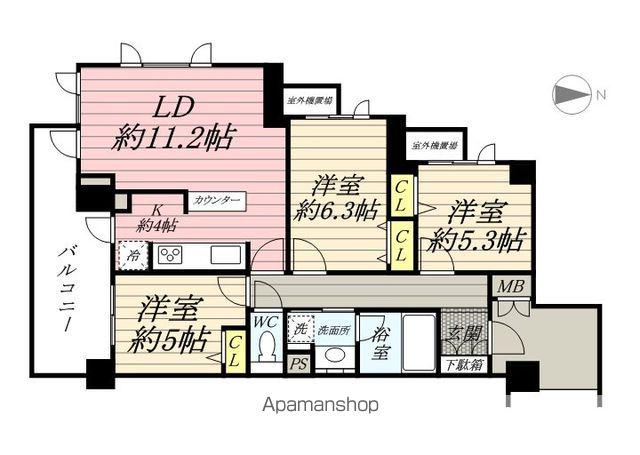 アンビシャス河辺(3LDK/3階)の間取り写真