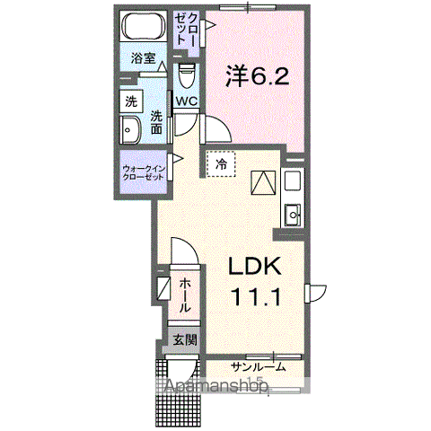 ソレイユテラス徳山(1LDK/1階)の間取り写真