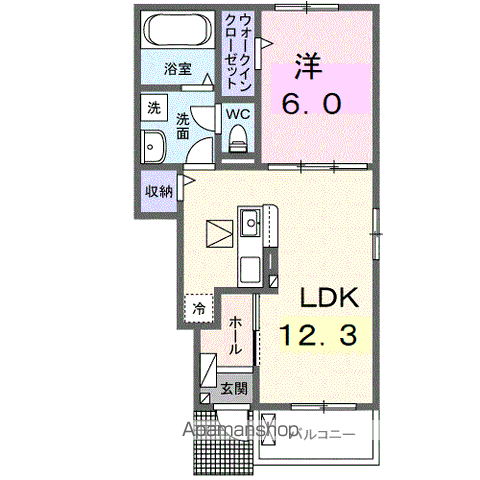 ルシア Ⅱ(1LDK/1階)の間取り写真