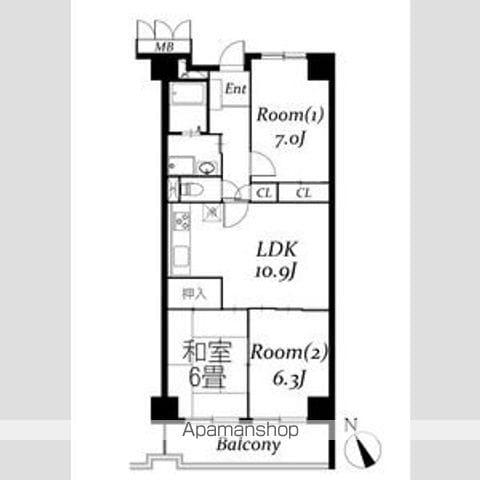 フローラ稲毛(3LDK/9階)の間取り写真