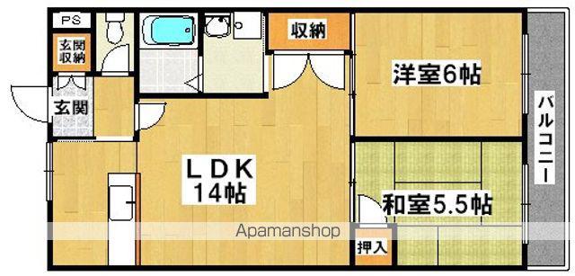 コーポ山内(2LDK/4階)の間取り写真