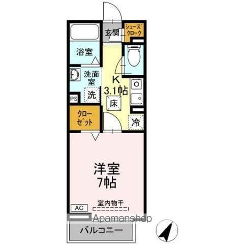 プレストンズ高峯(1K/1階)の間取り写真