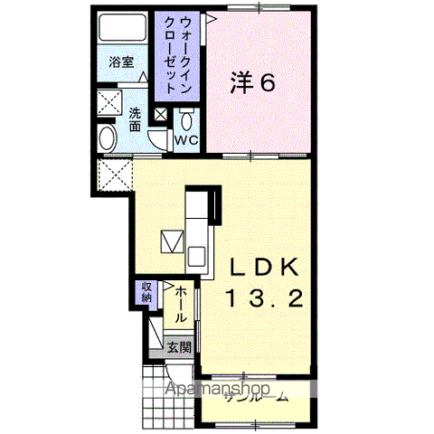 パールリバー アイランド2号館(1LDK/1階)の間取り写真