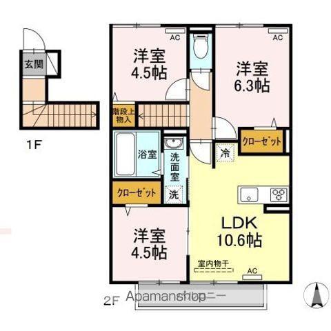 ルーチェ A棟(3LDK/2階)の間取り写真