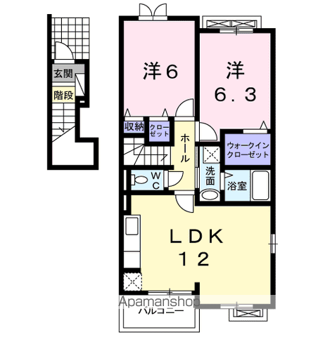 シンシアリー三笠Ⅰ(2LDK/2階)の間取り写真