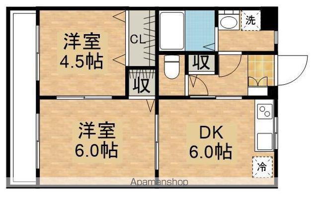 グランビューB(2DK/1階)の間取り写真