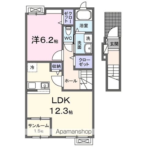 シャルム アシュリー(1LDK/2階)の間取り写真
