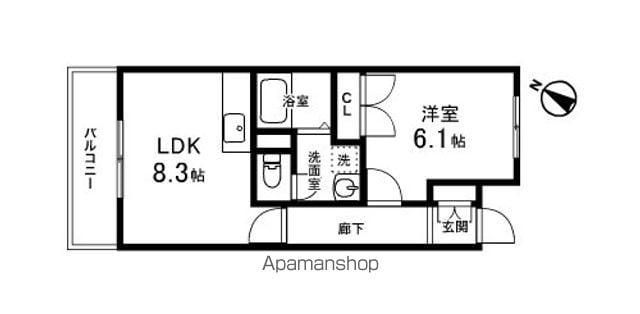 ボヌール泉中央(1LDK/4階)の間取り写真