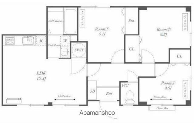 京浜急行電鉄本線 上大岡駅 徒歩20分 2階建 築27年(3LDK/1階)の間取り写真