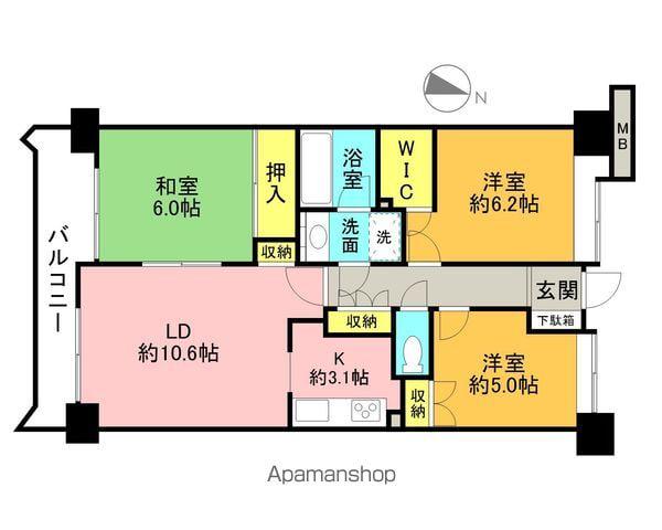 ファミールグラン上杉2丁目(3LDK/14階)の間取り写真