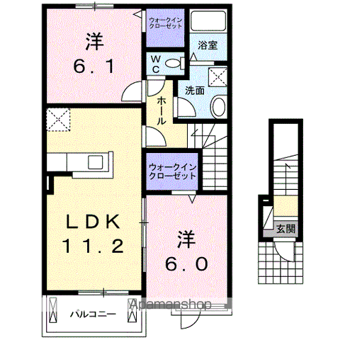 ファミールFUL FUL A(2LDK/2階)の間取り写真