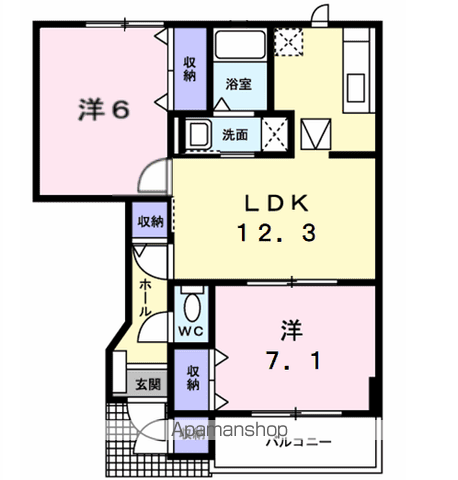 ア・ラ・モード エムⅡ(2LDK/1階)の間取り写真