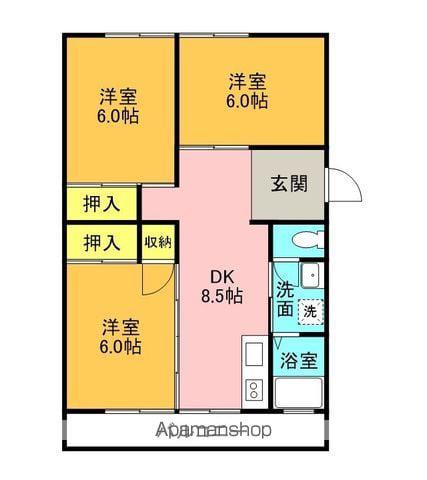 名田橋ハイツ(3DK/1階)の間取り写真