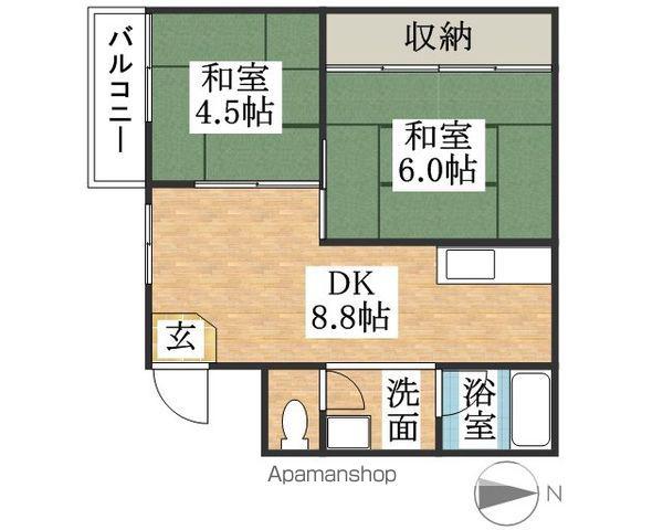 魚住ハイツ(2DK/3階)の間取り写真