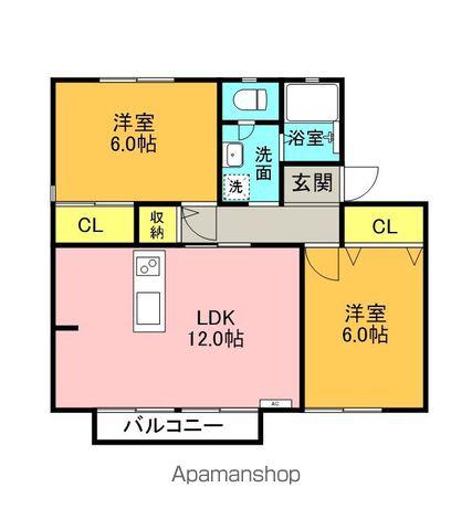 シェーンヴィラ B棟(2LDK/1階)の間取り写真