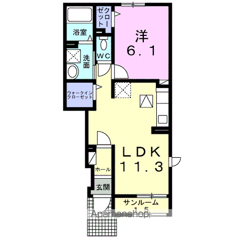 東北本線 石越駅 バス乗車時間:15分 柳徳寺前バス停で下車 徒歩4分 2階建 築3年(1LDK/1階)の間取り写真