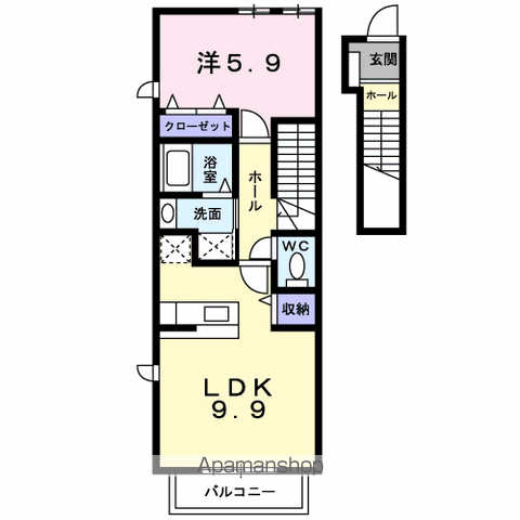 カリーノ(1LDK/2階)の間取り写真