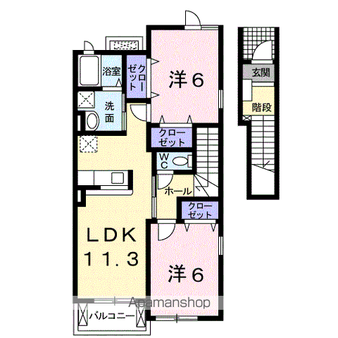 リアンフォールⅠ(2LDK/2階)の間取り写真