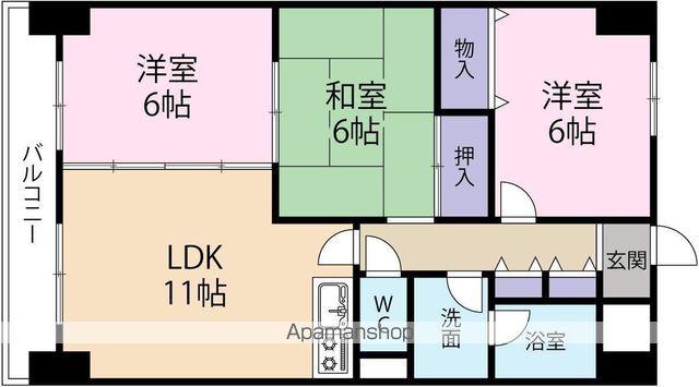 カニエ中央ハイツ(3LDK/3階)の間取り写真