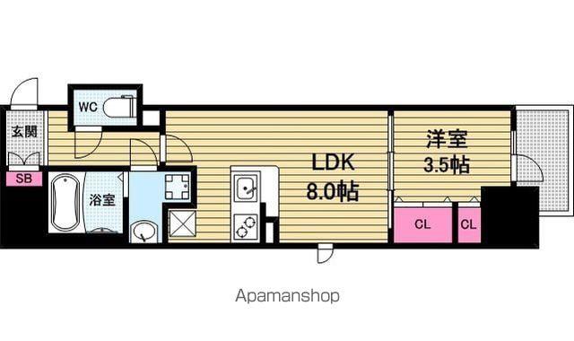 レジュールアッシュ谷町四丁目グランクラス(1LDK/4階)の間取り写真