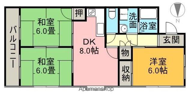 スカイコーポ森A・B棟(3DK/2階)の間取り写真