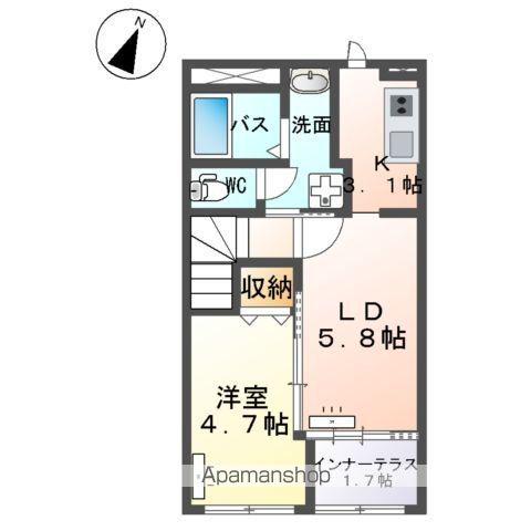 つくば市高見原 (1LDK/2階)の間取り写真