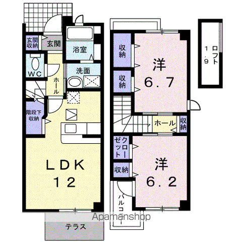 ヴェネット小松原Ⅰ(2LDK/1階)の間取り写真