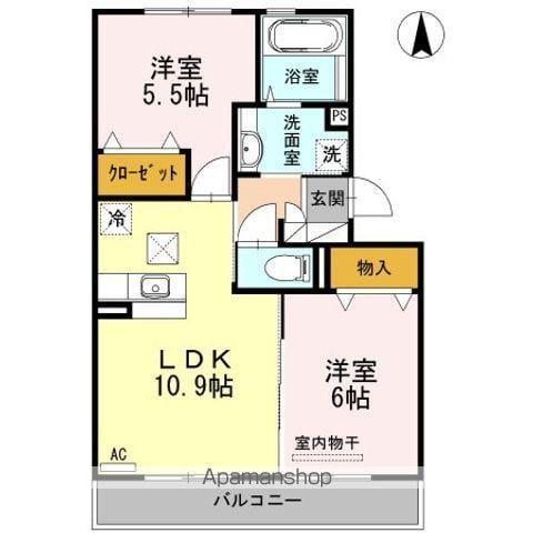 リアン トゥール(2LDK/2階)の間取り写真